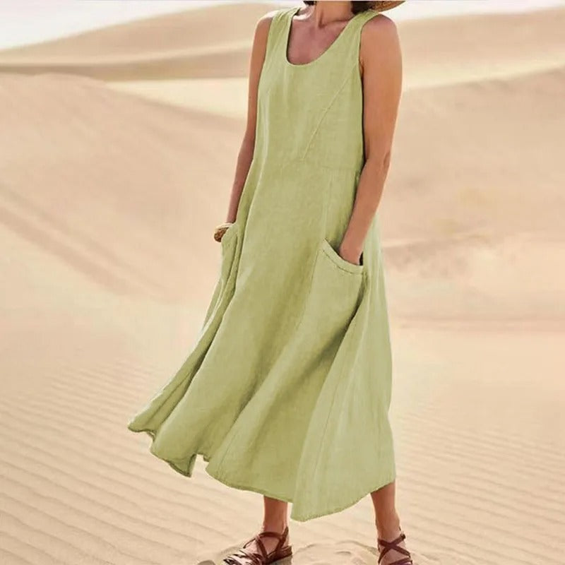 Maxi-jurk voor dames | Mouwloze zomerjurk met zakken