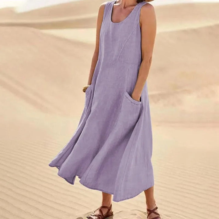 Maxi-jurk voor dames | Mouwloze zomerjurk met zakken