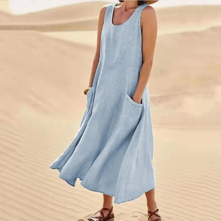 Maxi-jurk voor dames | Mouwloze zomerjurk met zakken