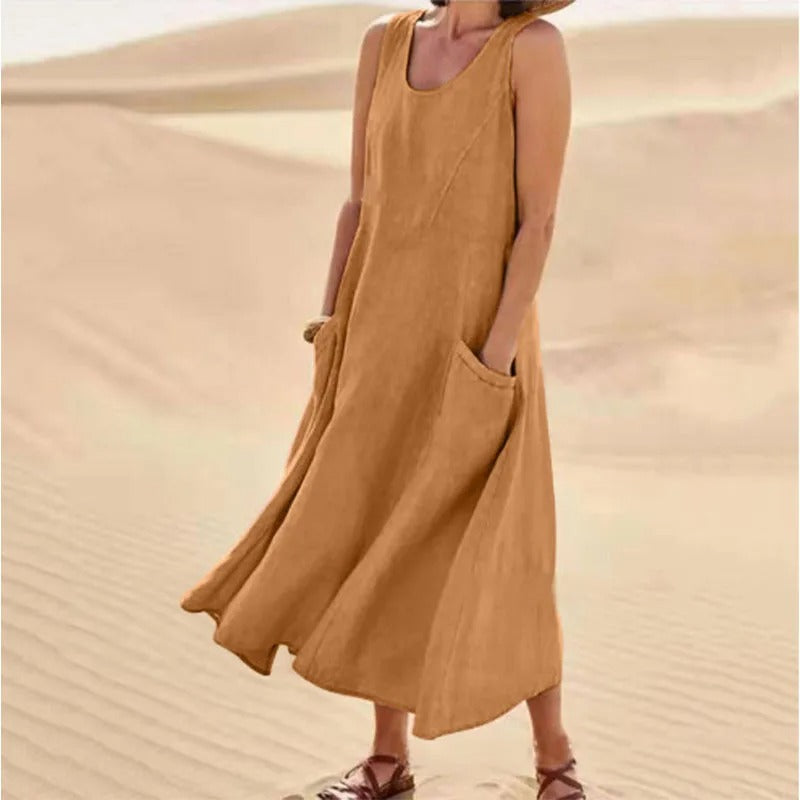 Maxi-jurk voor dames | Mouwloze zomerjurk met zakken
