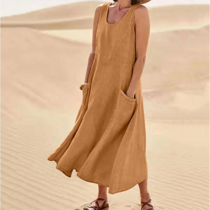 Maxi-jurk voor dames | Mouwloze zomerjurk met zakken