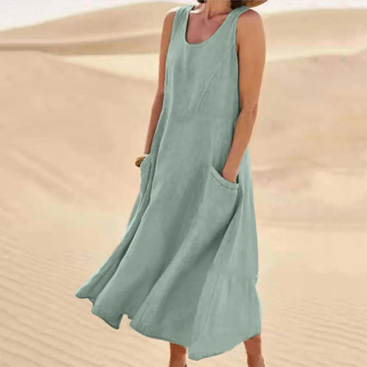 Maxi-jurk voor dames | Mouwloze zomerjurk met zakken