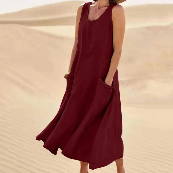 Maxi-jurk voor dames | Mouwloze zomerjurk met zakken