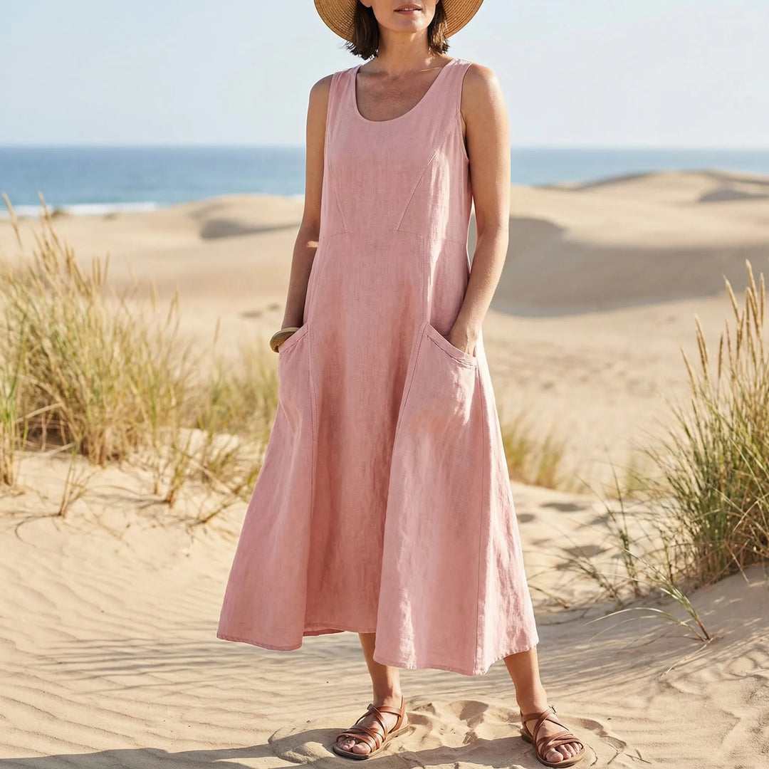 Maxi-jurk voor dames | Mouwloze zomerjurk met zakken