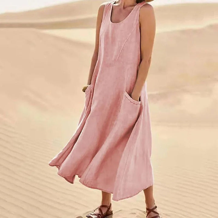 Maxi-jurk voor dames | Mouwloze zomerjurk met zakken
