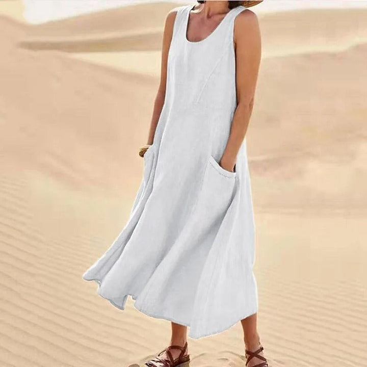 Maxi-jurk voor dames | Mouwloze zomerjurk met zakken