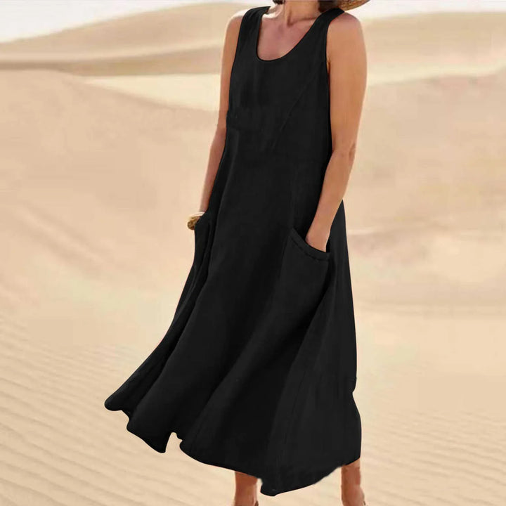 Maxi-jurk voor dames | Mouwloze zomerjurk met zakken