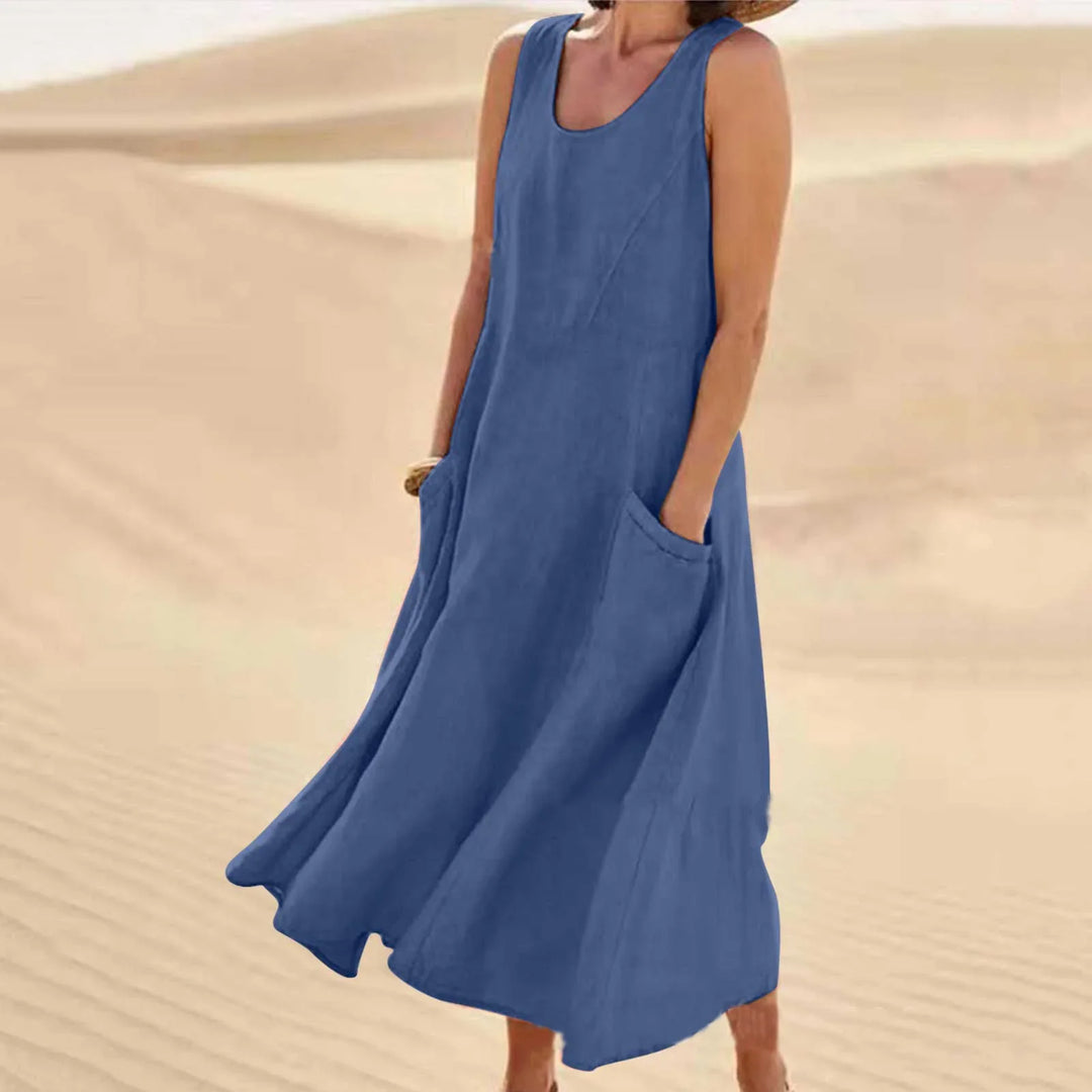 Maxi-jurk voor dames | Mouwloze zomerjurk met zakken