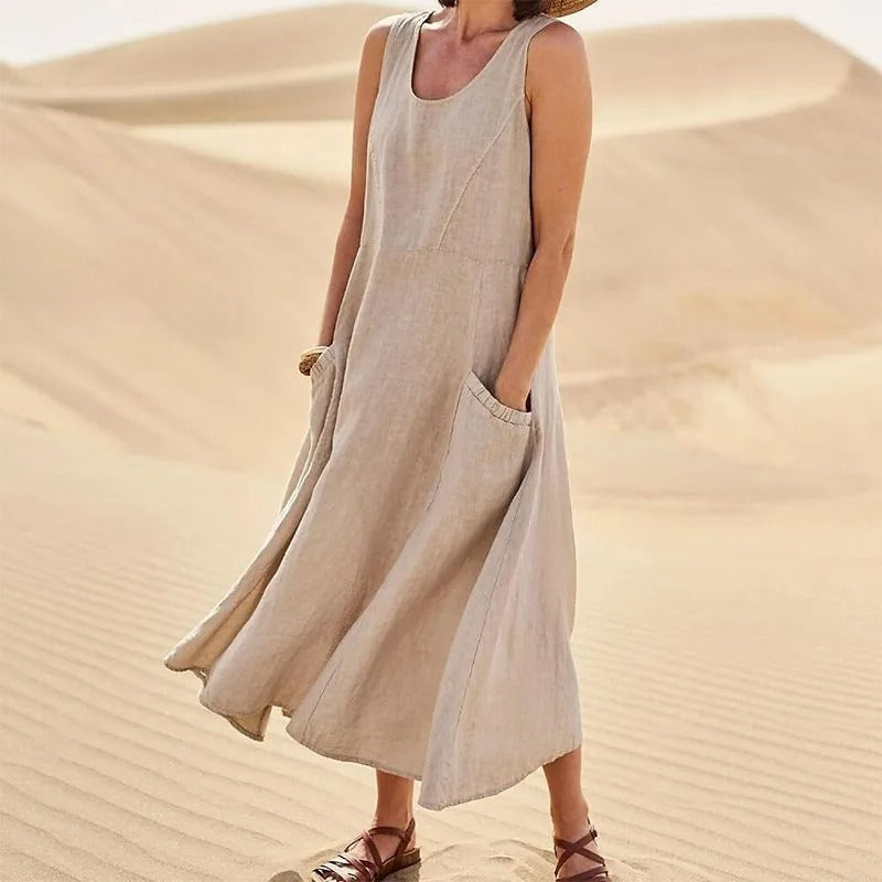 Maxi-jurk voor dames | Mouwloze zomerjurk met zakken