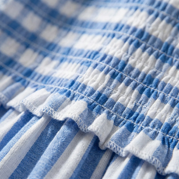 Maxi jurk dames | Blauw wit gestreepte zomerjurk met smock en bandjes