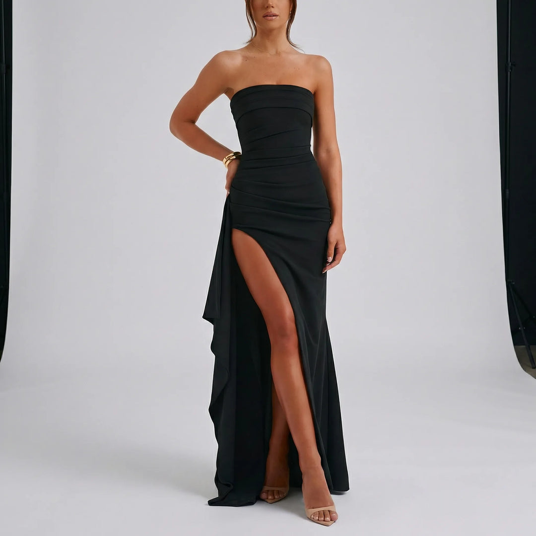 Maxi jurk dames | Elegante strapless jurk met hoge split
