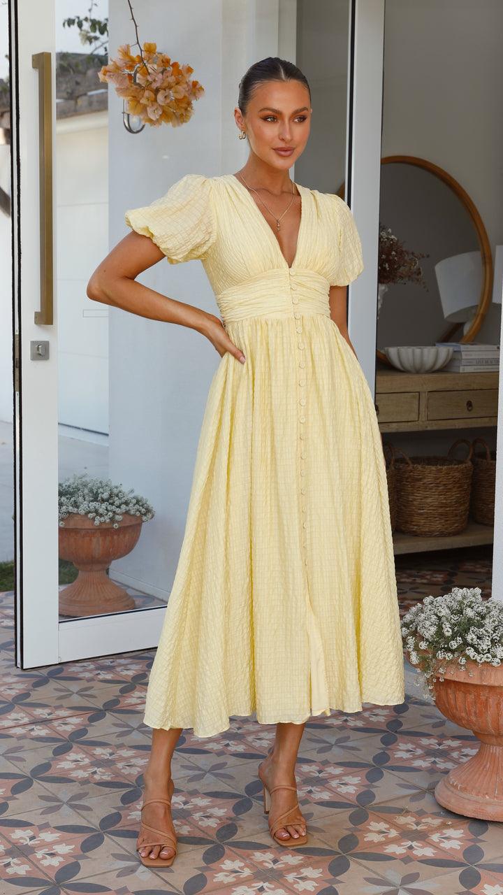 Maxi jurk dames | Elegante zomerjurk met knopen en v-hals