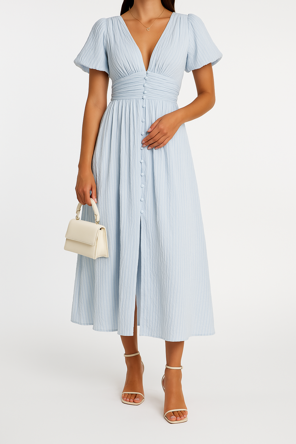 Maxi jurk dames | Elegante zomerjurk met knopen en v-hals