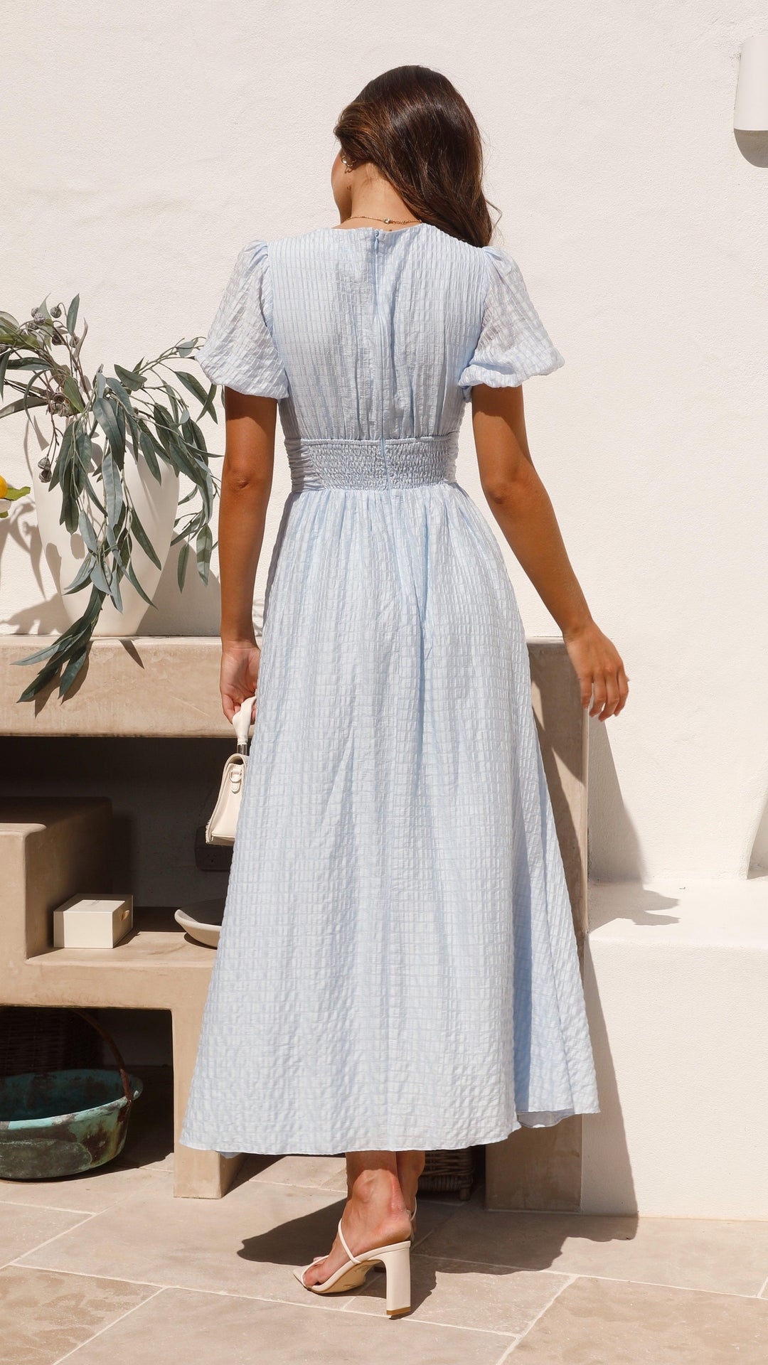 Maxi jurk dames | Elegante zomerjurk met knopen en v-hals