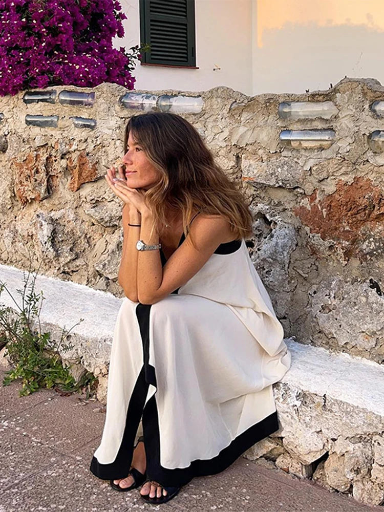Maxi jurk dames | Elegante zomerjurk met open rug en bandjes