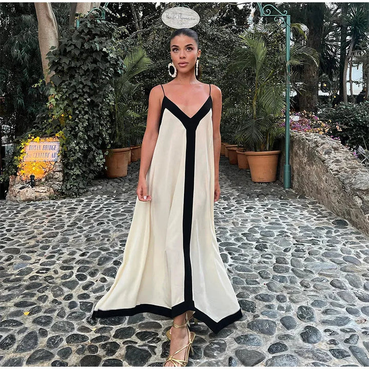 Maxi jurk dames | Elegante zomerjurk met open rug en bandjes