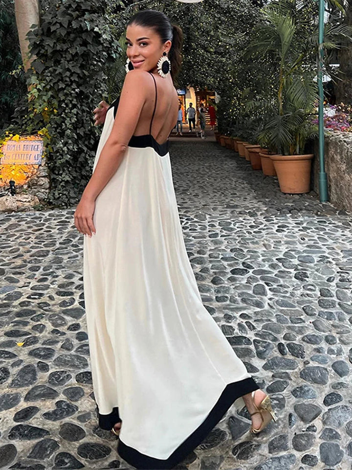 Maxi jurk dames | Elegante zomerjurk met open rug en bandjes