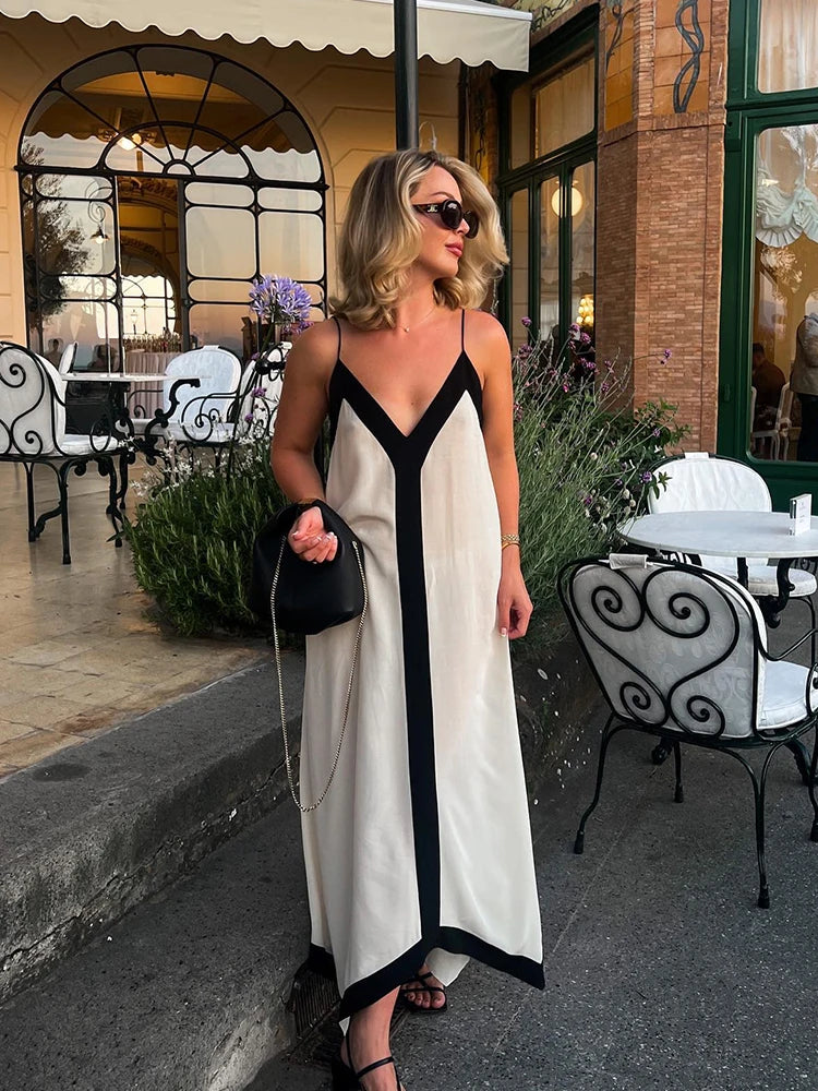 Maxi jurk dames | Elegante zomerjurk met open rug en bandjes