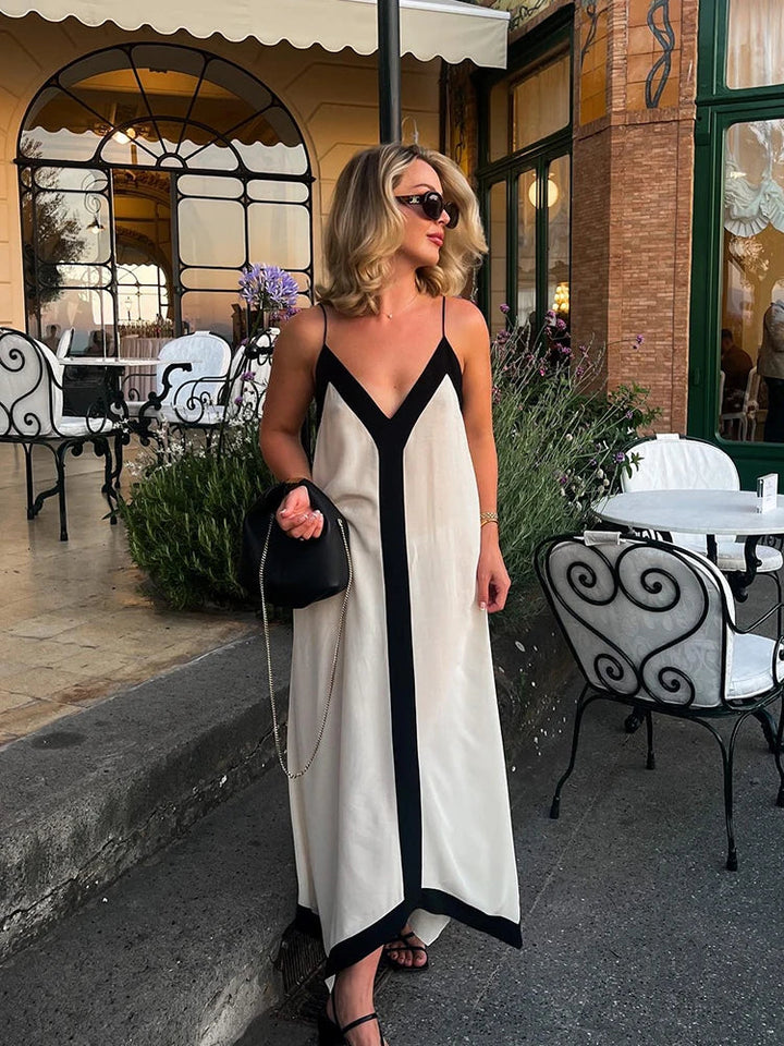 Maxi jurk dames | Elegante zomerjurk met open rug en bandjes