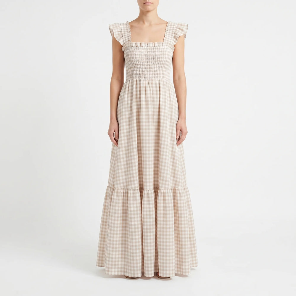 Maxi jurk dames | Geruite zomer jurk met ruches