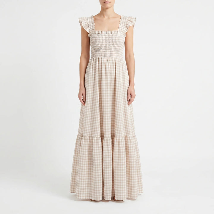 Maxi jurk dames | Geruite zomer jurk met ruches
