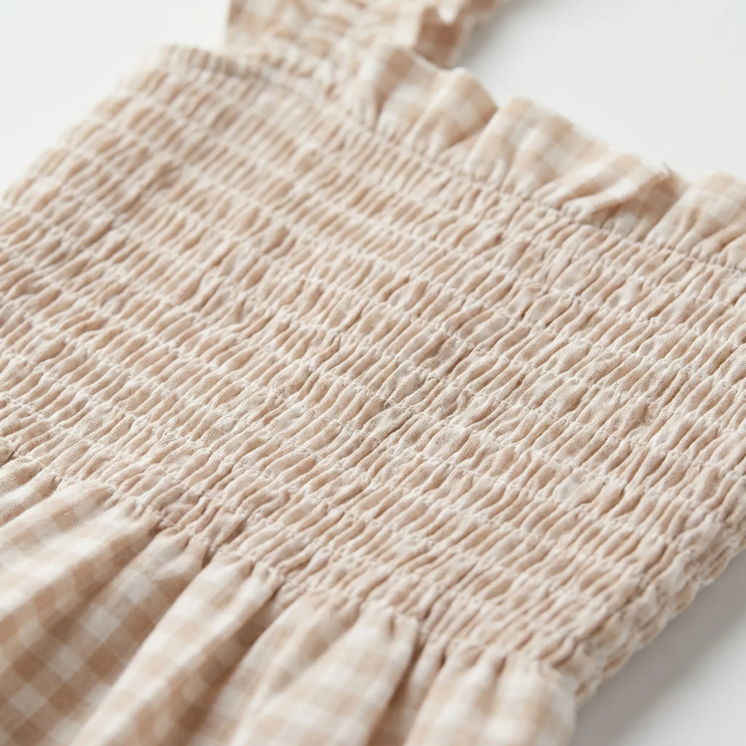 Maxi jurk dames | Geruite zomer jurk met ruches