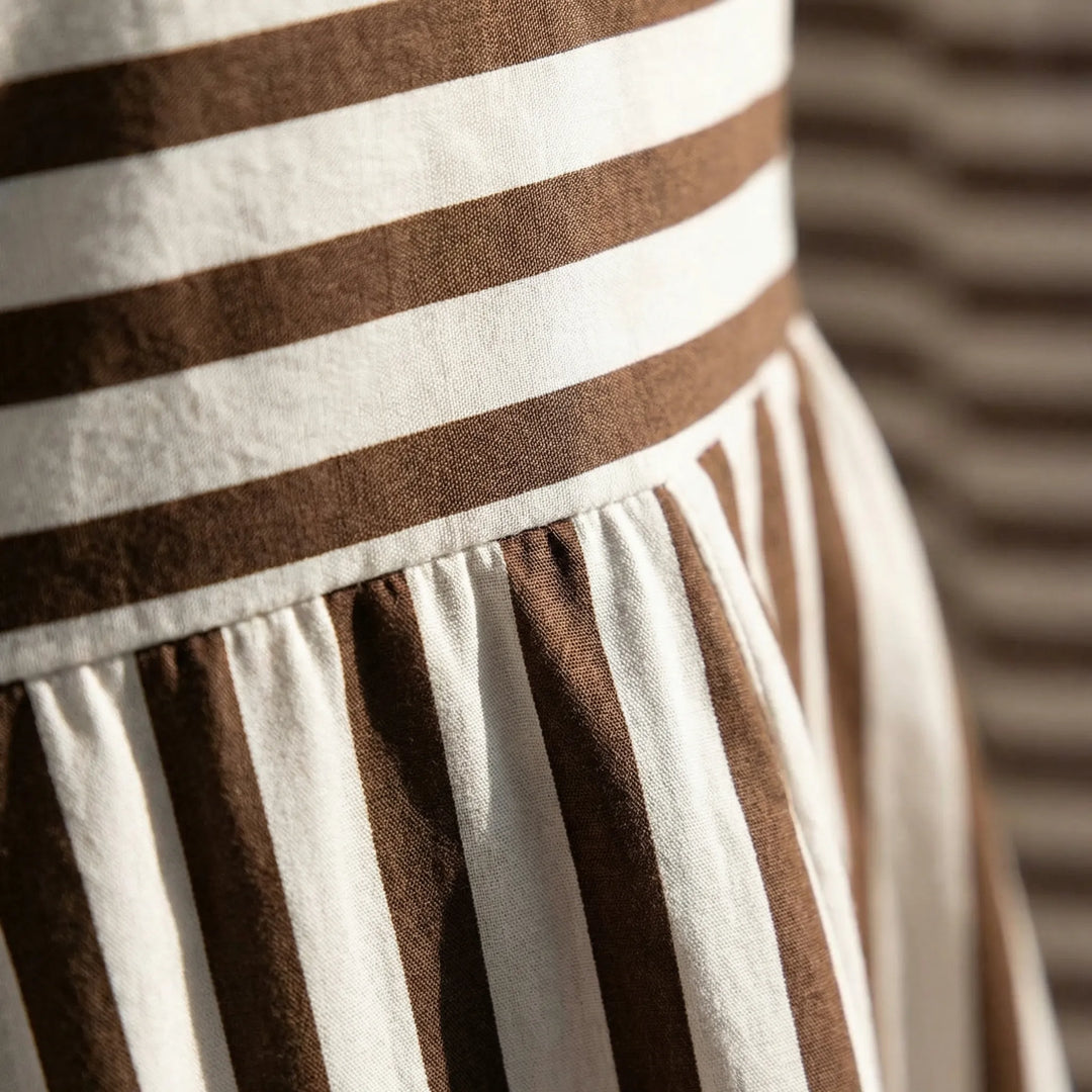 Maxi jurk dames | Gestreepte zomerjurk met bandjes en plissé rok