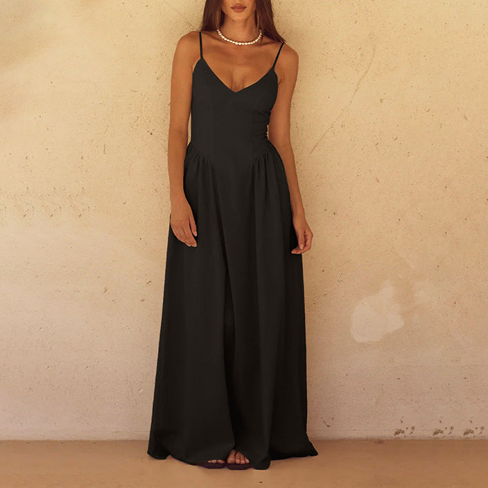 Maxi jurk dames | Luchtige zomerjurk met bandjes en v-hals