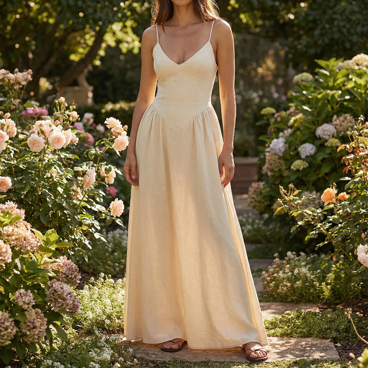 Maxi jurk dames | Luchtige zomerjurk met bandjes en v-hals