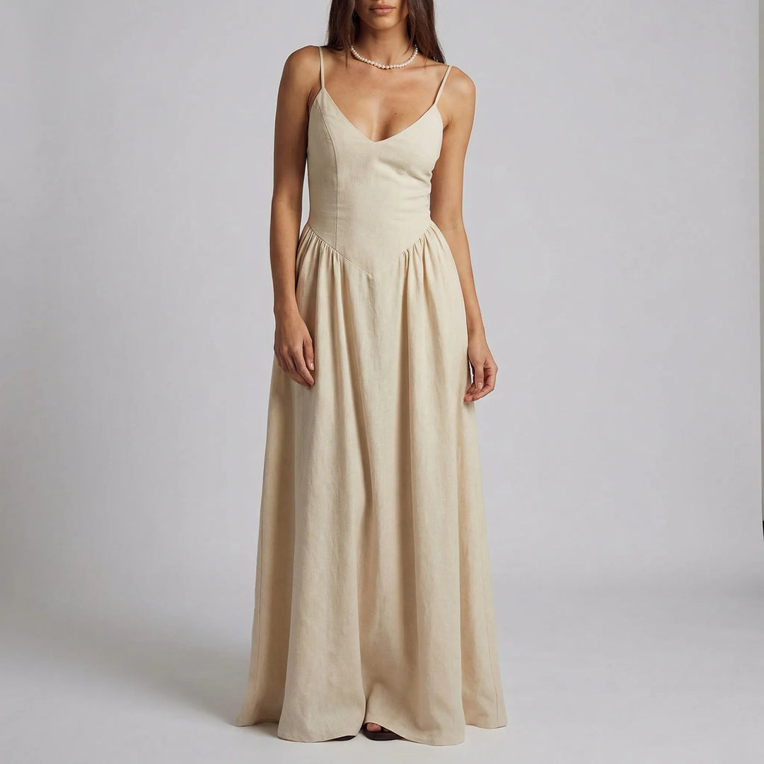 Maxi jurk dames | Luchtige zomerjurk met bandjes en v-hals