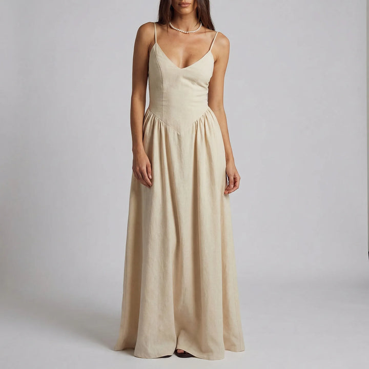Maxi jurk dames | Luchtige zomerjurk met bandjes en v-hals