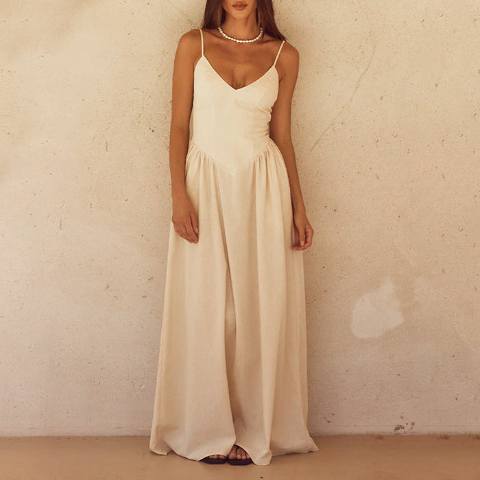 Maxi jurk dames | Luchtige zomerjurk met bandjes en v-hals