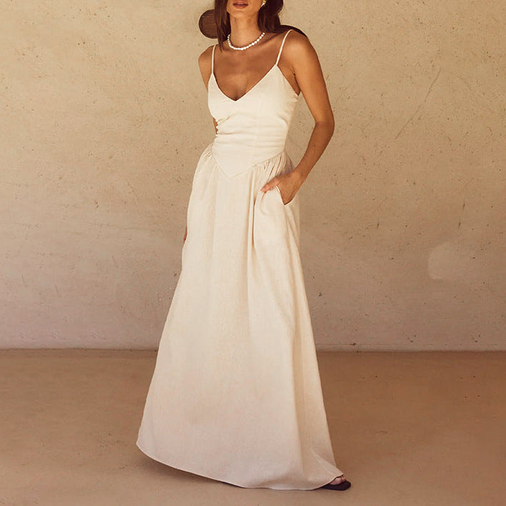 Maxi jurk dames | Luchtige zomerjurk met bandjes en v-hals