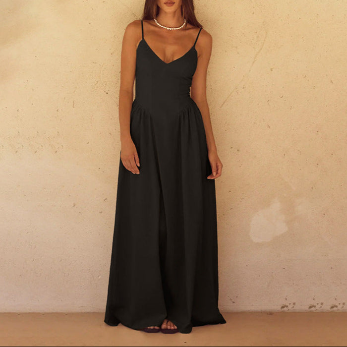 Maxi jurk dames | Luchtige zomerjurk met bandjes en v-hals