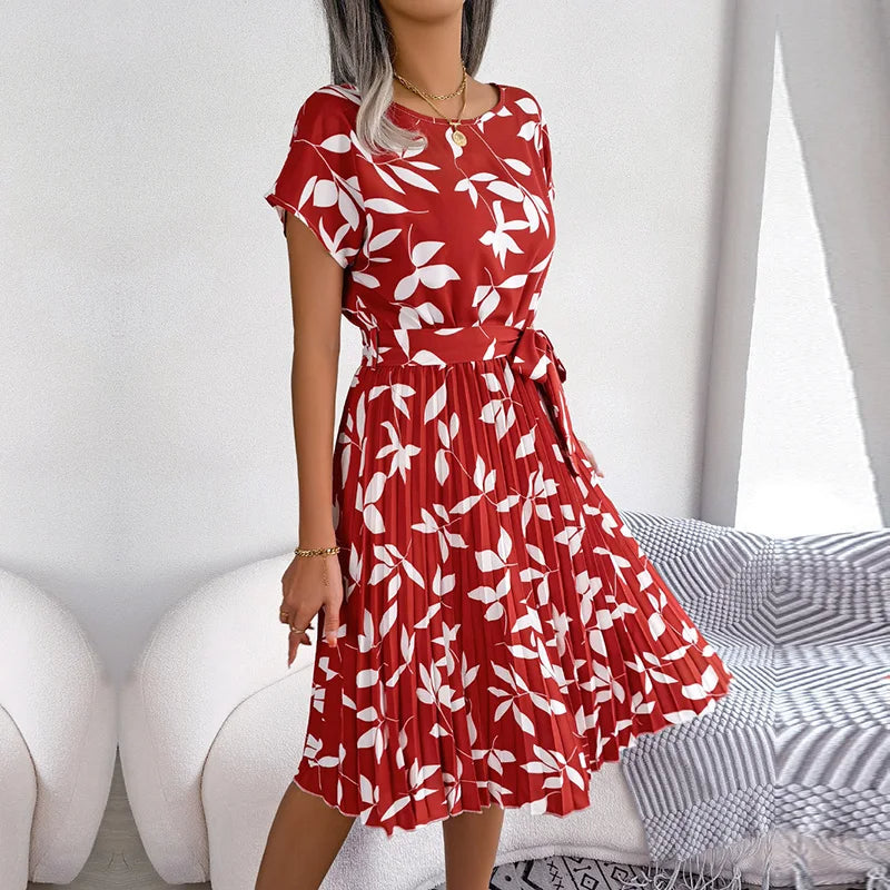 Maxi jurk dames | Luchtige zomerjurk met bloemenprint en ceintuur