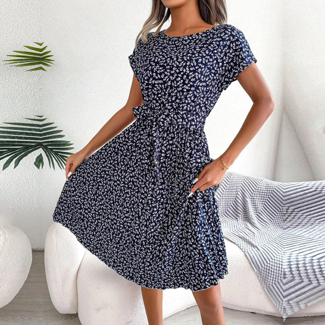 Maxi jurk dames | Luchtige zomerjurk met bloemenprint en ceintuur