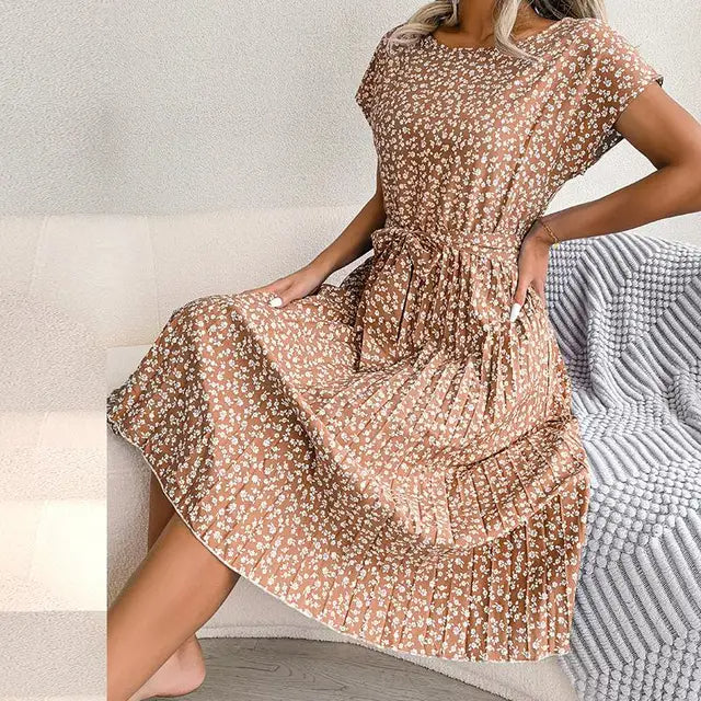 Maxi jurk dames | Luchtige zomerjurk met bloemenprint en ceintuur