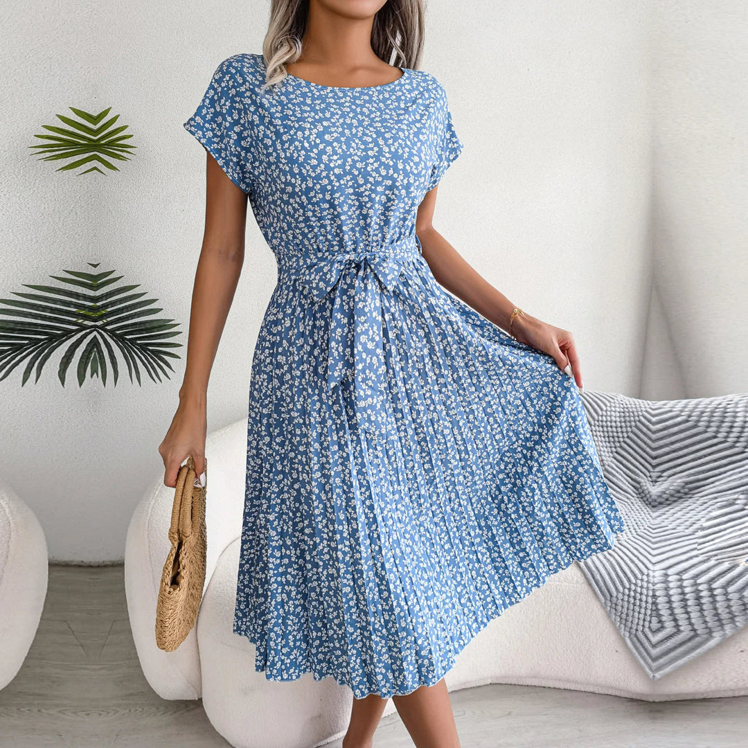 Maxi jurk dames | Luchtige zomerjurk met bloemenprint en ceintuur
