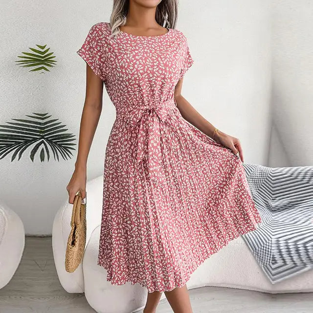 Maxi jurk dames | Luchtige zomerjurk met bloemenprint en ceintuur