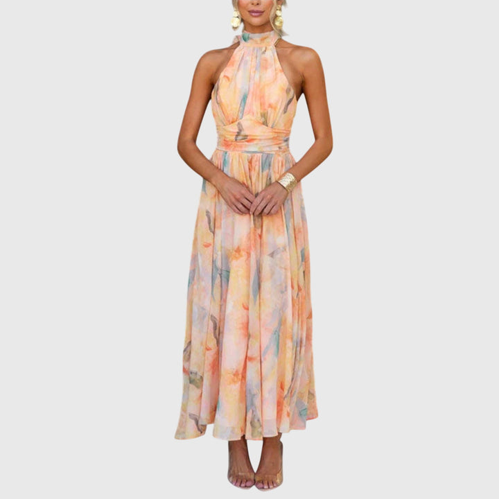 Maxi jurk dames | Luchtige zomerjurk met halter hals en print