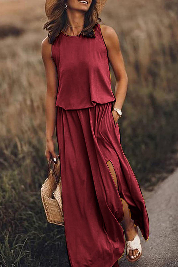 Maxi jurk dames | Luchtige zomerjurk met split en mouwloos design