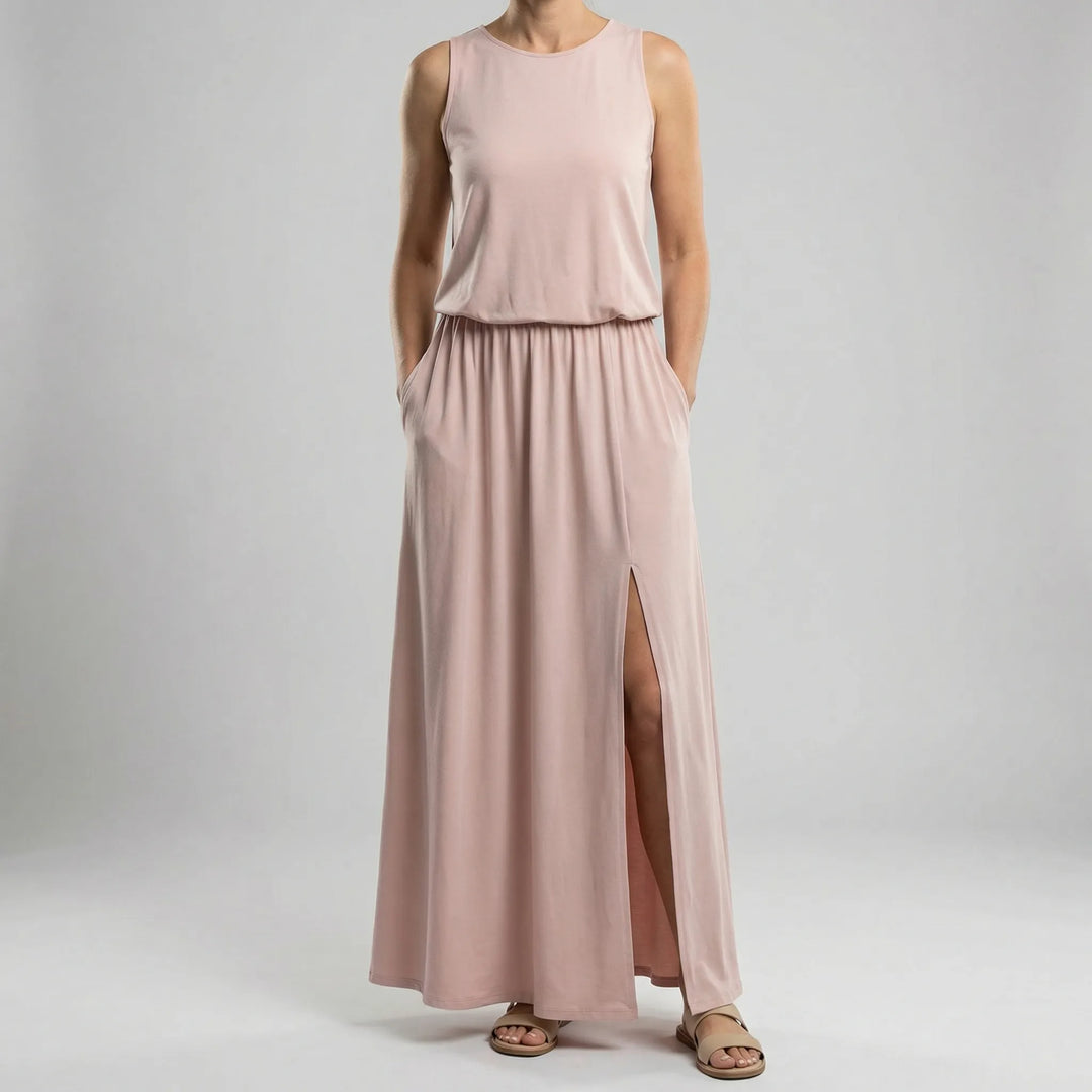 Maxi jurk dames | Luchtige zomerjurk met split en mouwloos design