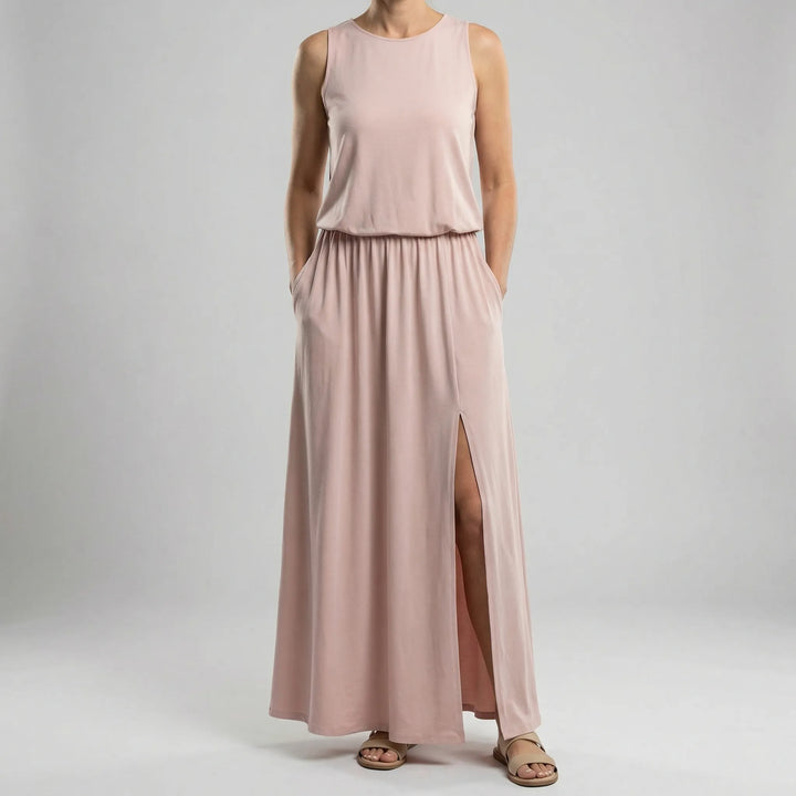 Maxi jurk dames | Luchtige zomerjurk met split en mouwloos design