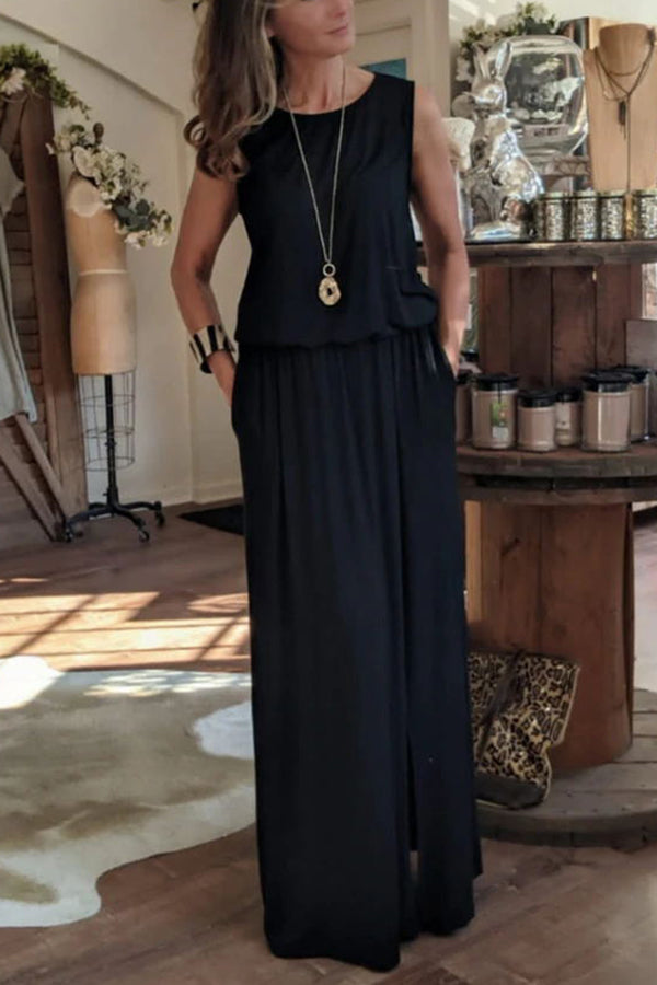 Maxi jurk dames | Luchtige zomerjurk met split en mouwloos design