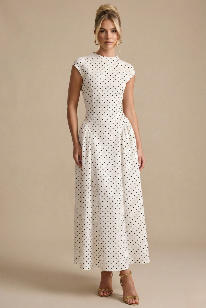 Maxi jurk dames | Stippen jurk met hoge hals