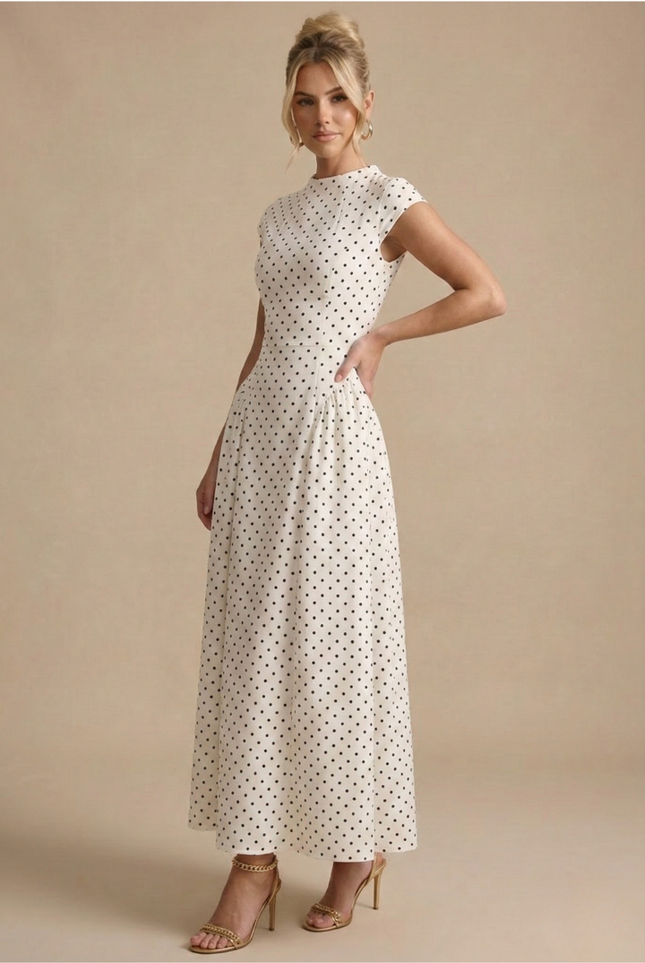 Maxi jurk dames | Stippen jurk met hoge hals