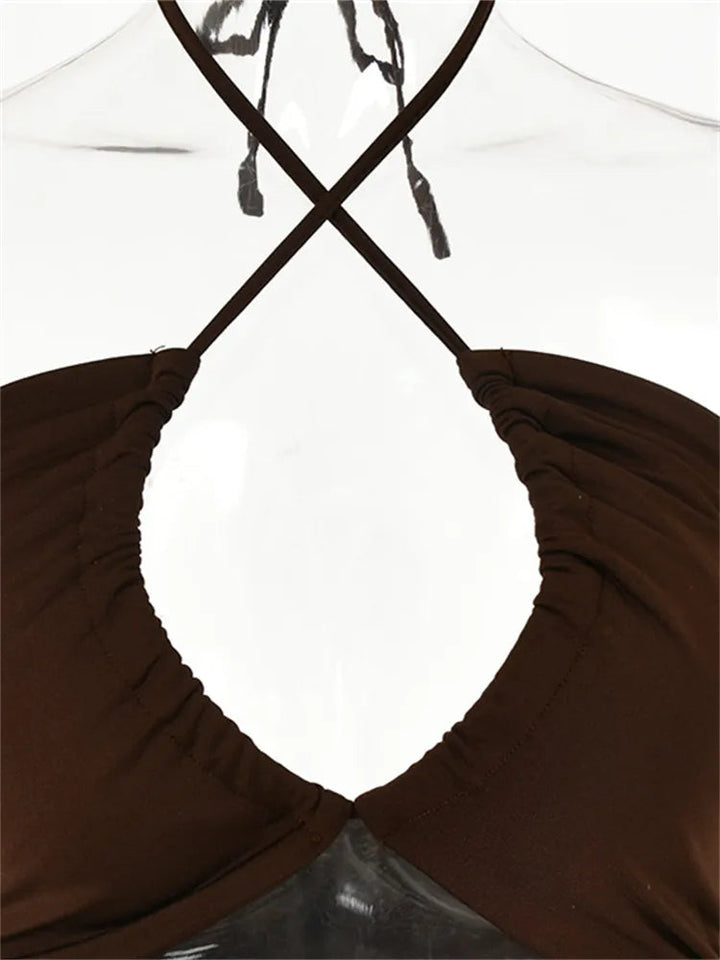 Maxi jurk dames | Zomerjurk met cut-out, halter hals en split