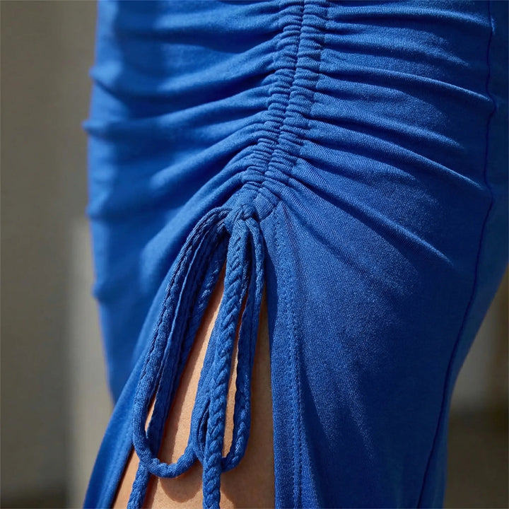 Maxi jurk dames | Zomerjurk met cut-out, halter hals en split