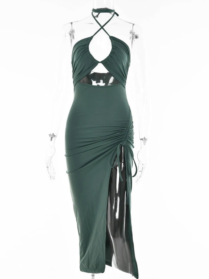 Maxi jurk dames | Zomerjurk met cut-out, halter hals en split