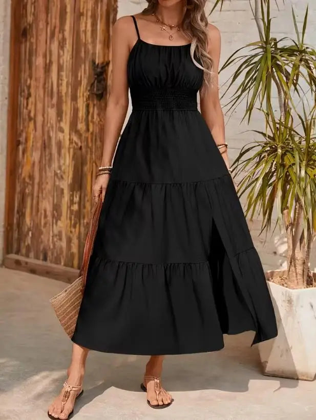 Maxi jurk dames | Zomerjurk met smock taille